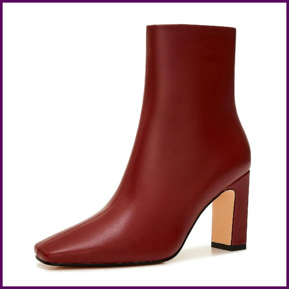 Women's Chunky Heel Ankle Booties Square Toe Side Zipper Cushioned Insole